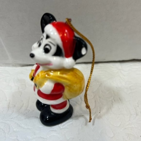 VTG Disney Porcelain Santa Mickey Mouse Christmas Tree Ornament Japan 2.75" - Picture 2 of 9